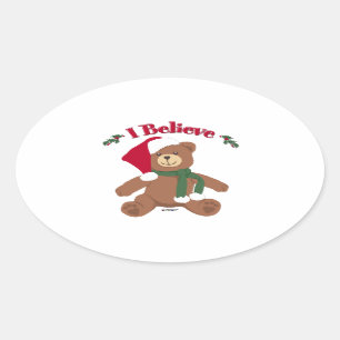 Ich glaube! Christmas Teddy Bear Ovaler Aufkleber