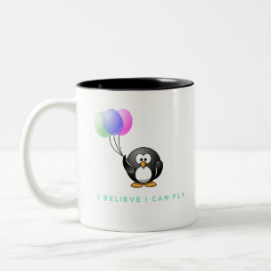 Ich glaube, dass ich Pinguin mit Ballonen fliegen Zweifarbige Tasse
