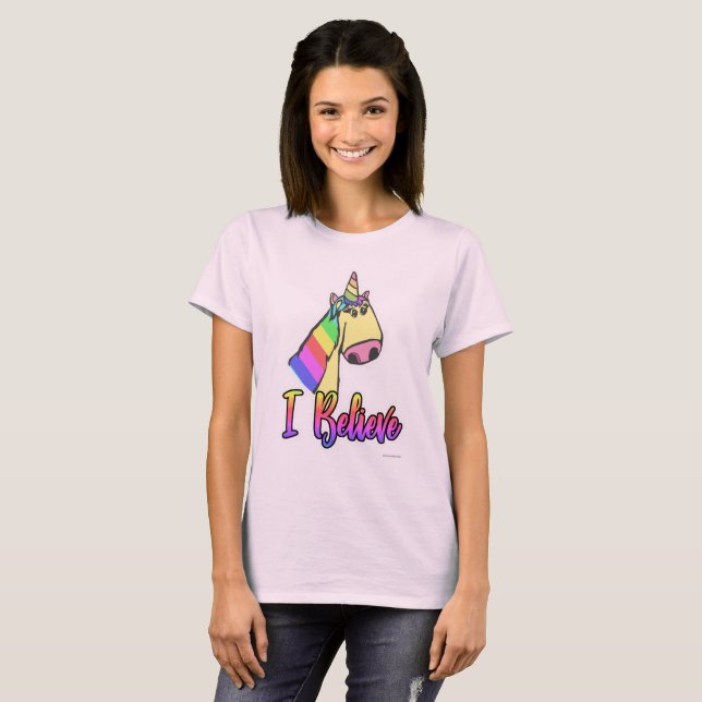 Ich glaube, Funny Rainbow Unicorn Cartoon T-Shirt (Vorne ganz)