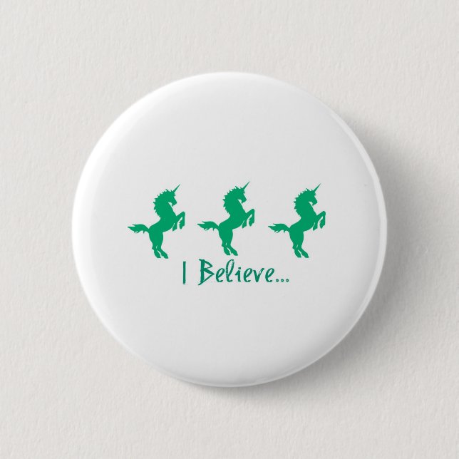 Ich glaube grünem Einhorn-Entwurf Button (Vorderseite)