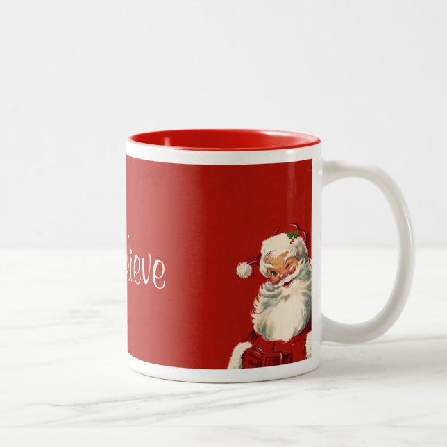 "Ich glaube" Jolly Vintag Santa Zweifarbige Tasse (Rechts)