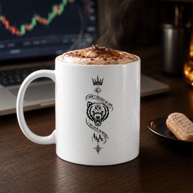 Ich glaube nicht an Glück Bär Trader Symbol Design Kaffeetasse (Von Creator hochgeladen)
