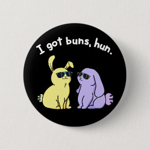 Ich Got Buns Hun Funny Bunny Rabbit Pub Dark BG Button