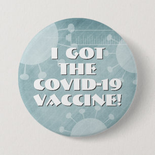 Ich Got den Covid-19 Impfstoff Aquamarin gestreift Button
