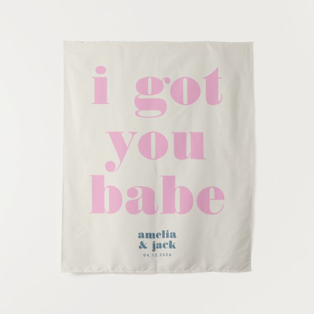 Ich Got dir Babe Bright Pink Bold Weddrop Wandteppich (Vorderseite)