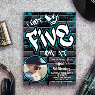 Ich got fünf darauf - Junge 5. Geburtstag mit Bild Einladung