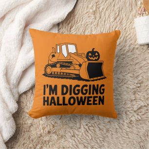 Ich grabe Halloween-Kürbisgesicht-Traktor-Kinder Kissen