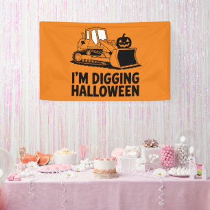 Ich grabe Halloween Pumpkin Face Traktor Kids Banner