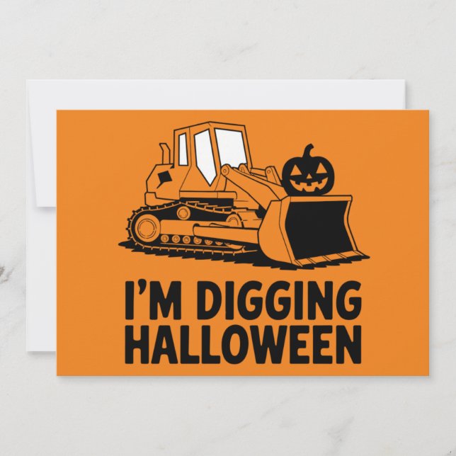 Ich grabe Halloween Pumpkin Face Traktor Kids Einladung (Vorderseite)