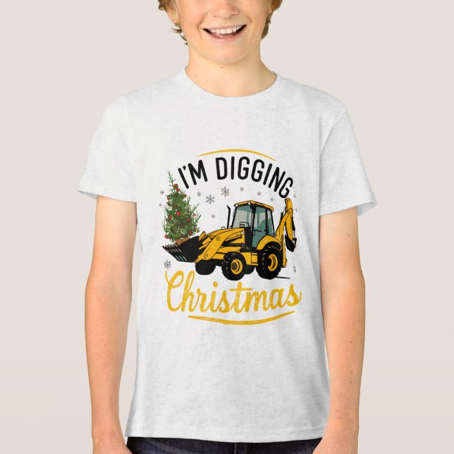 Ich grabe Weihnachten Cute Bagger Baum Kinder Tri-Blend Shirt (Vorderseite)