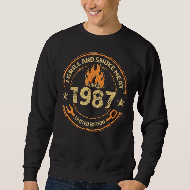 Ich grill und rauche Fleisch seit 1987 35. Geburts Sweatshirt (Vorderseite)
