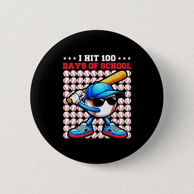 Ich habe 100 Schultage erreicht, lustiger Baseball Button (Vorderseite)