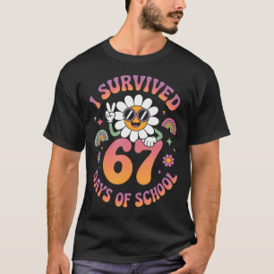 Ich habe 67 Tage Schule überlebt Groovy Retro Lehr T-Shirt