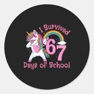 Ich habe 67 Tage Schule überlebt Lustig Sechs Sieb Runder Aufkleber
