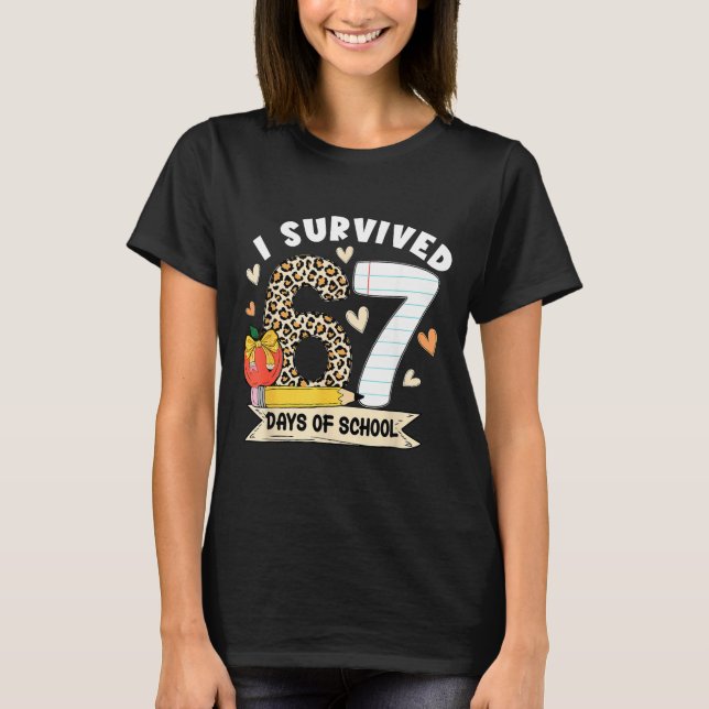 Ich habe 67 Tage Schule überlebt Lustiger Leopard  T-Shirt (Vorderseite)