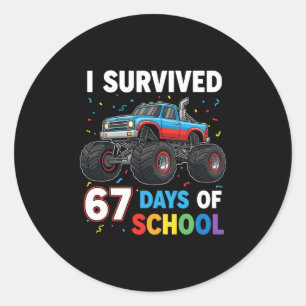 Ich habe 67 Tage Schule überlebt Six Seven Meme fü Runder Aufkleber