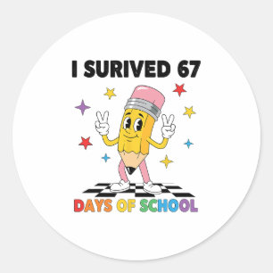 Ich habe 67 Tage Schule überlebt Six Seven Meme fü Runder Aufkleber