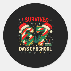 Ich habe 67 Tage Schule überlebt Weihnachtslehrer Runder Aufkleber
