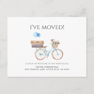 Ich habe das Watercolor Blue Bike neu verschoben Ankündigungspostkarte