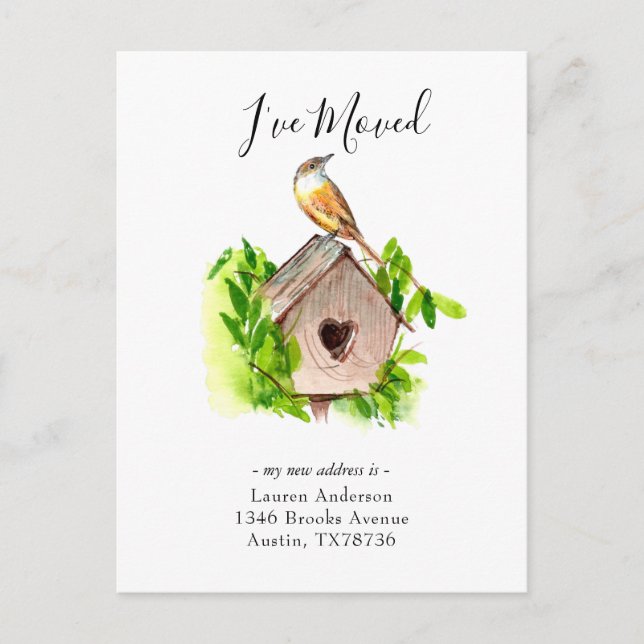Ich habe die Ankündigung "Umzug des Vogelhauses" Postkarte (Vorderseite)