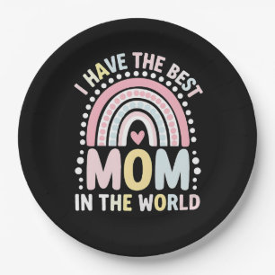 Ich habe die beste Mama in der Welt Boho Regenboge Pappteller