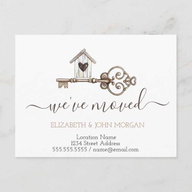 Ich habe die neue Adresse des Schlüsselholzhauses  Ankündigungspostkarte (Vorderseite)