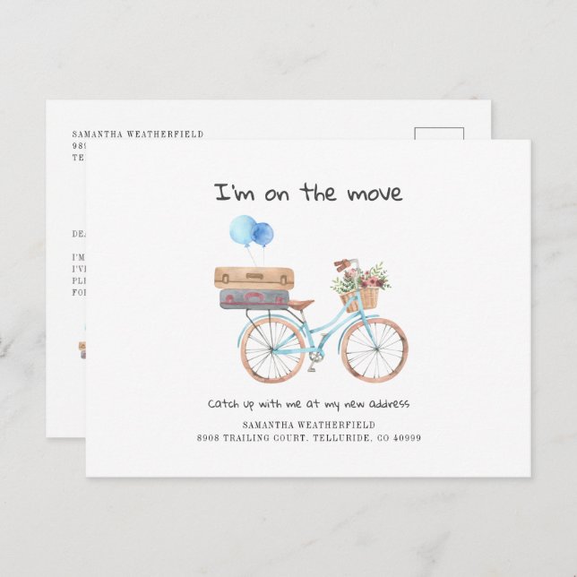 Ich habe die Wasserfarbe Änderung der Adresse Blue Ankündigungspostkarte (Vorne/Hinten)