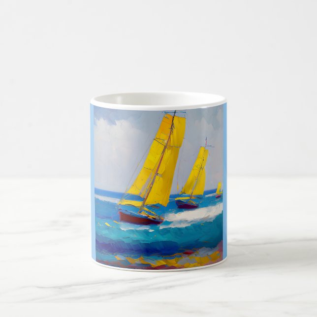 "Ich habe drei Boote gesehen" Seascape Kaffeetasse (Mittel)