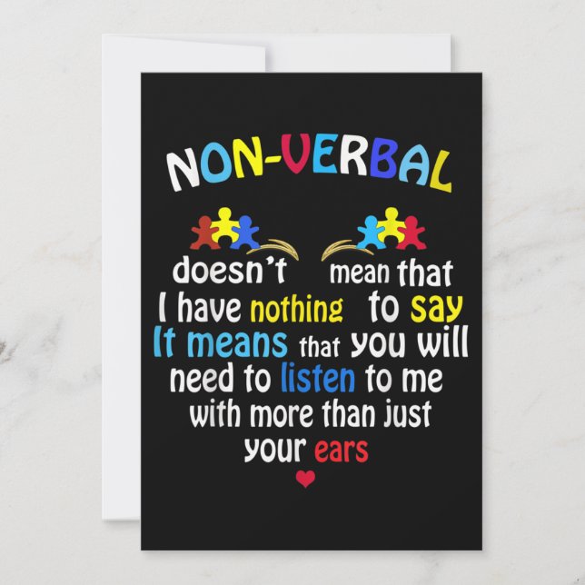 Ich habe ein nonverbales Autismus-Bewusstsein Puzz Einladung (Vorderseite)