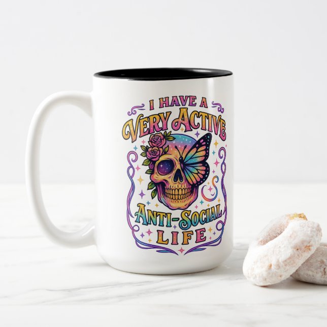 Ich habe eine sehr aktive... zweifarbige tasse (Mit Donut)