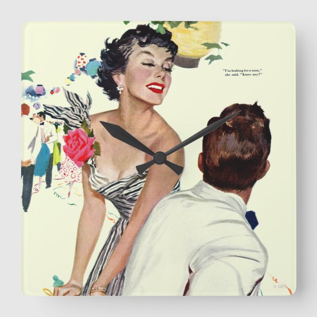 Ich habe einen Mann 2 Gewollt Quadratische Wanduhr (Vorderseite)