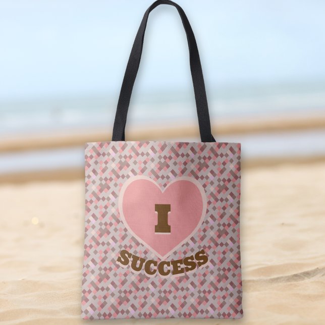 Ich habe Erfolg Karriere Muster Korallenrosa braun (I Heart Success Checkered Pattern Coral Pink Brown Tote Bag)