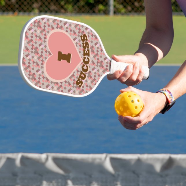 Ich habe Erfolg Karriere Muster Korallenrosa braun Pickleball Schläger (InSitu)