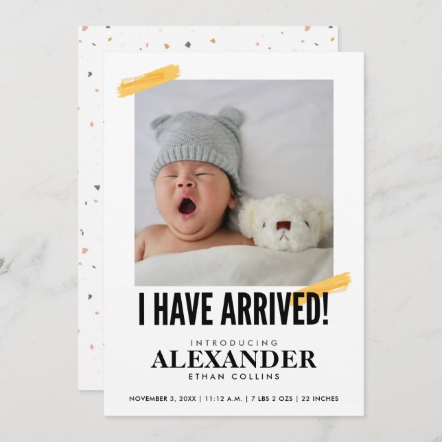 Ich habe Foto Modern Baby Birth angekommen  Einladung (Vorne/Hinten)