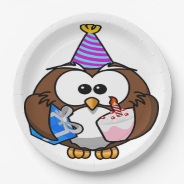 "ICH HABE GEBURTSTAG" EULE PAPPTELLER (Vorderseite)