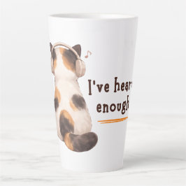 "Ich habe genug gehört" Katze mit Kopfhörern Milchtasse