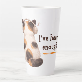 "Ich habe genug gehört" Katze mit Kopfhörern Milchtasse