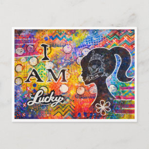 Ich habe Glück – Farbige Mixed-Media-Affirmationsk Postkarte