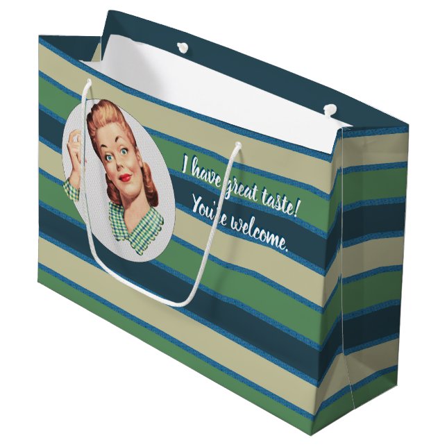 Ich habe großen Geschmack. Sie sind willkommen Große Geschenktüte (Vorderseite Schrägansicht)