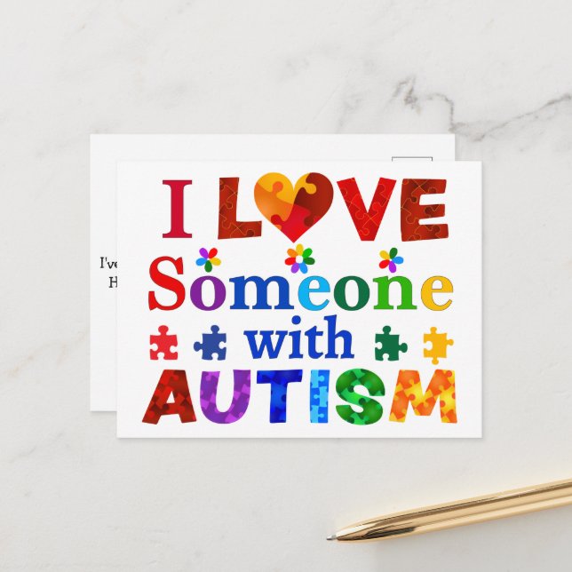 Ich habe jemanden mit AUTISM Liebe Postkarte (Vorderseite/Rückseite Beispiel)