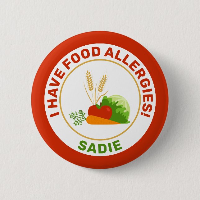 Ich habe Lebensmittelallergien und ernennt Cartoon Button (Vorderseite)