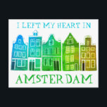 Ich habe mein Herz in Amsterdam Links, Holland Can Postkarte<br><div class="desc">Senden Sie eine Nachricht mit dieser süßen whimsical Amsterdam Häuser Muster Art Postcard.Sie können sie anpassen und ändern oder Text hinzufügen. Fügen Sie auf der Rückseite Ihren eigenen Text hinzu. Karo in meinem Shop für viel mehr Farben und Muster! Und mehr passende Artikel wie Tasche, Aufkleber, Magnete, Hüte und T-Shirts....</div>