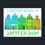 Ich habe mein Herz in Amsterdam Links, Holland Can Postkarte<br><div class="desc">Senden Sie eine Nachricht mit dieser süßen whimsical Amsterdam Häuser Muster Art Postcard.Sie können sie anpassen und ändern oder Text hinzufügen. Fügen Sie auf der Rückseite Ihren eigenen Text hinzu. Karo in meinem Shop für viel mehr Farben und Muster! Und mehr passende Artikel wie Tasche, Aufkleber, Magnete, Hüte und T-Shirts....</div>