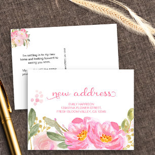 Ich habe meine Adresse geändert Pink Gold Aquarell Ankündigungspostkarte