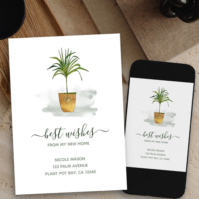 Ich habe meine neue Zuhause-Moving-Pflanze gegosse Ankündigung (elegant plant new address card available printed or as printable digital download)