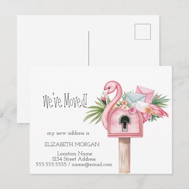 Ich habe mich bewegt, Mailbox Flamingo neue Adress Ankündigungspostkarte (Vorne/Hinten)
