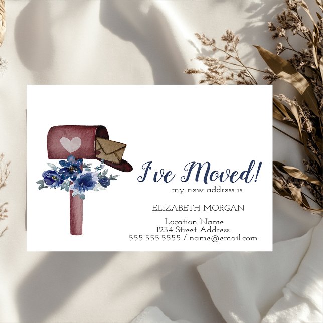 Ich habe mich bewegt, Wasserfarbe Mailbox Blue Blu Ankündigungspostkarte (Von Creator hochgeladen)