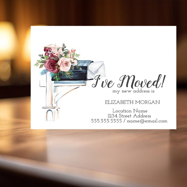 Ich habe mich bewegt, Watercolor Blue Mailbox-Blum Ankündigungspostkarte (Von Creator hochgeladen)