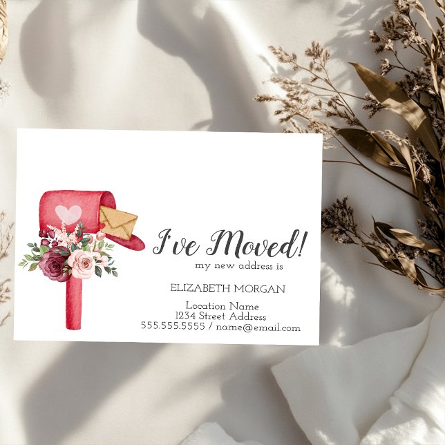 Ich habe mich bewegt, Watercolor Mailbox-Blume Ankündigungspostkarte (Von Creator hochgeladen)