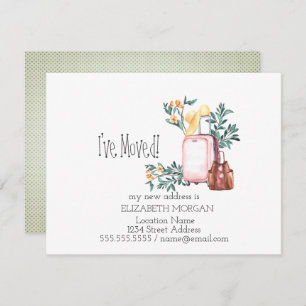 Ich habe mich umgezogen, Koffer, Blume neue Adress Ankündigung